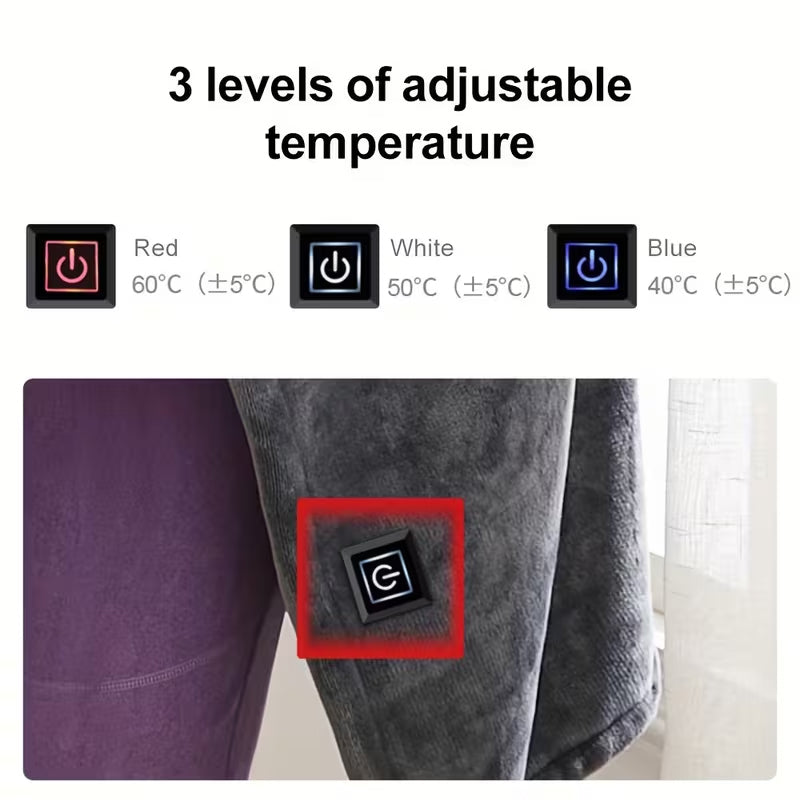 Heated Blanket Shawl – USB Fast Heating, 3 Levels, 8 Heating Areas, Wearable Heating Mat for Home