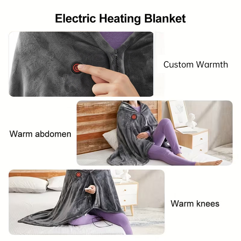 Heated Blanket Shawl – USB Fast Heating, 3 Levels, 8 Heating Areas, Wearable Heating Mat for Home