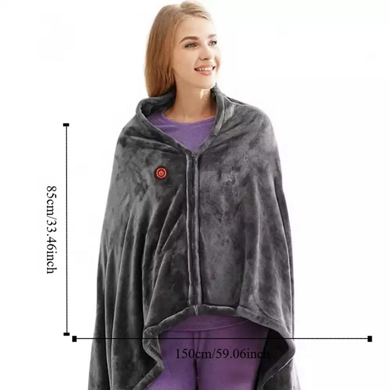 Heated Blanket Shawl – USB Fast Heating, 3 Levels, 8 Heating Areas, Wearable Heating Mat for Home