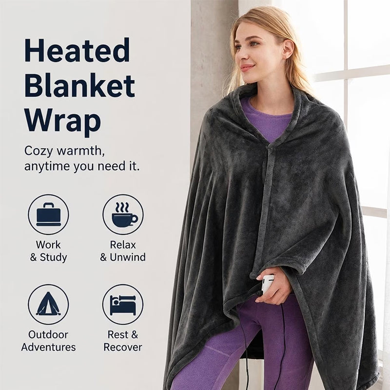 Heated Blanket Shawl – USB Fast Heating, 3 Levels, 8 Heating Areas, Wearable Heating Mat for Home